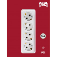 Розетка 4-я с/з белый ОП 16А, 250В, TANGO