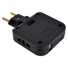 Разветвитель сетевой плоский поворотный, 2 гнезда+USB+TypeC без заземления 10А 250B, черный (SBE-10-