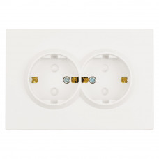Розетка 2-местная с з/ш, с/з, СЗК, STEKKER, 250В, 16А, серия Эмили, RST16-5114-01ZK, белый фарфор, soft touch