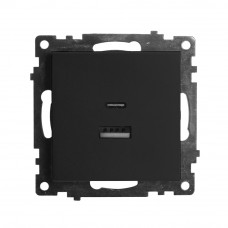 Розетка 2-местная USB + type C (механизм), STEKKER GLS10-7116-05, 250B, 3А, серия Катрин, черный