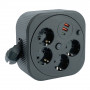 HM16-4-03-USB  Удлинитель 4-местный с/з, 3x1,5мм2, 3м, 230В, 16А, 2USB+1С, 2,4А, черный