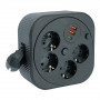 HM16-4-03-USB  Удлинитель 4-местный с/з, 3x1,5мм2, 3м, 230В, 16А, 2USB+1С, 2,4А, черный