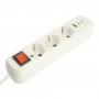 Удлинитель 3-местный с/з с выключ. STEKKER HM071-31-03 3x1мм2, 3м, 250В, 16А, 1USB+2C, 2.4A, сер Home, белый