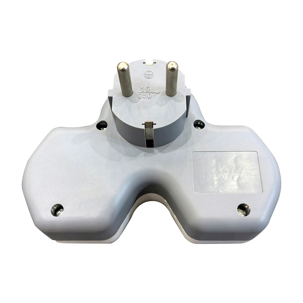 Разветвитель сетевой 2-местный с/з STEKKER ADP16-15-20, 250V, 16A и USB+Type C на 2.4А, белый/серый