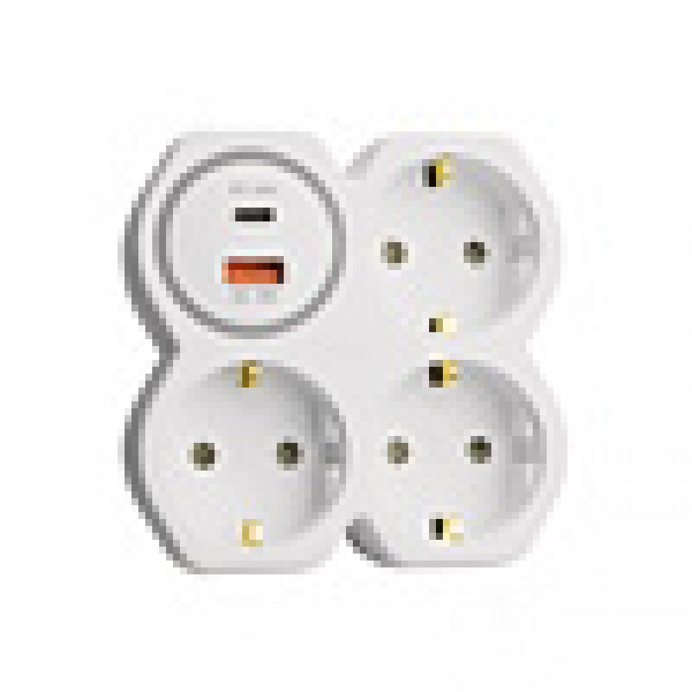 Разветвитель сетевой на 3 выхода с/з, STEKKER, 250В, 16А, USB A+Type C, 2,4А, PD, белый/серый ADP16-17-20