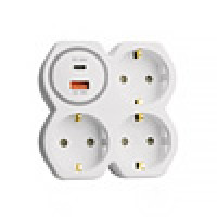 Разветвитель сетевой на 3 выхода с/з, STEKKER, 250В, 16А, USB A+Type C, 2,4А, PD, белый/серый ADP16-17-20