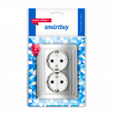 Розетка 2-местная с заземлением 16А серебро, "Марс", Smartbuy