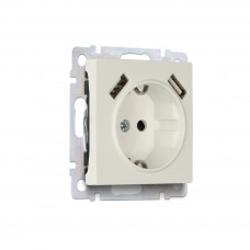 Розетка с заземлением 16А и 2-мя USB, бежевая, "Нептун" Smartbuy