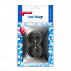 Розетка 2-местная с заземлением 16А черная, керамика"Венера", Smartbuy